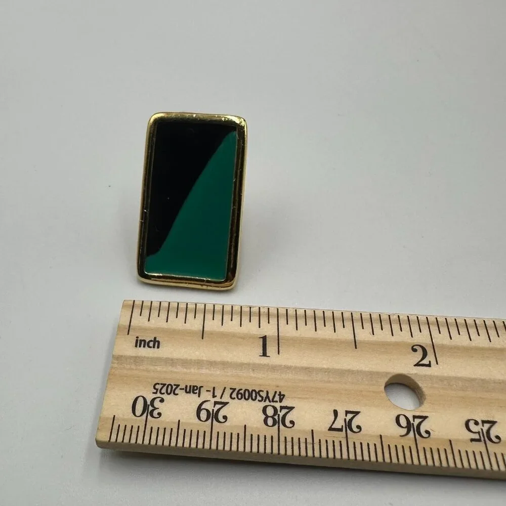 3/$30 Vintage Green Black Clip On Earrings Gold Tone Rectangular Color Block 1